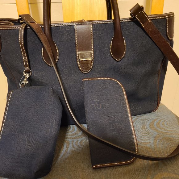 Dooney & Bourke- Navy Blue dark leather tote - Picture 1 of 9